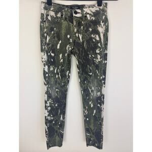 Bebe Womens Abstract Camo Splatter Mid Rise Pattern Green/White Skinny Pants 26